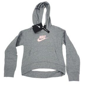Nike Club Hoodie Sweatshirt Girls Youth Small Gray Pink Fleece Pullover Cropped